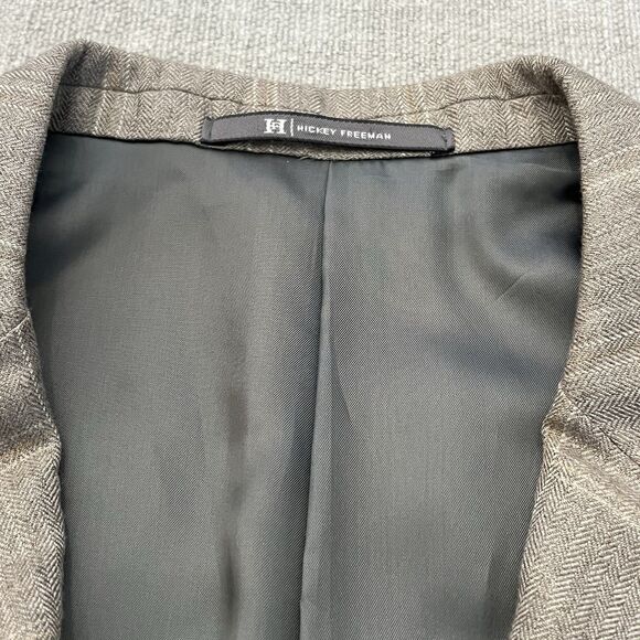 Hickey Freeman Madison Mens Beige Windowpane Cashmere Silk Sport Coat 46R - Picture 2 of 13